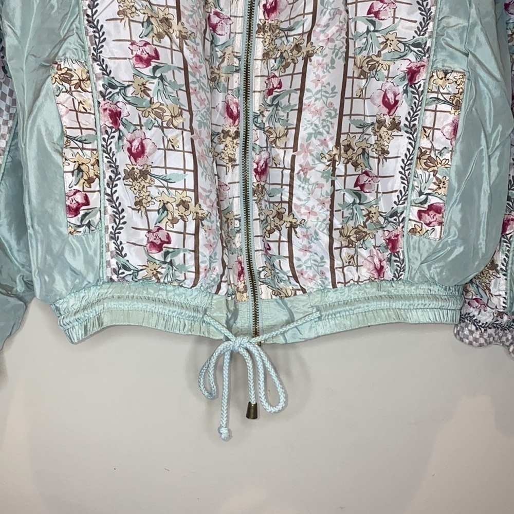 VINTAGE Hunt Club Light Green Floral Jacket 100% Silk Size Large - Picture 5 of 11